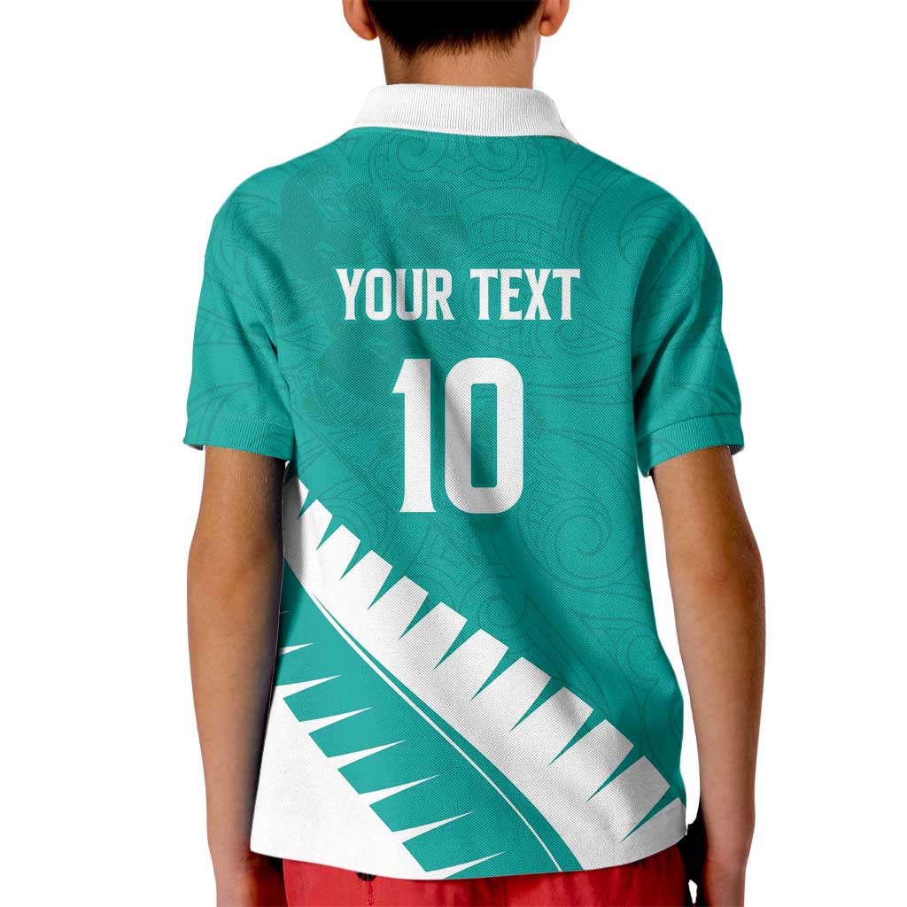 Custom New Zealand Cricket Kid Polo Shirt Kiwi Birds Haka Dance Turquoise Fern Sporty Style
