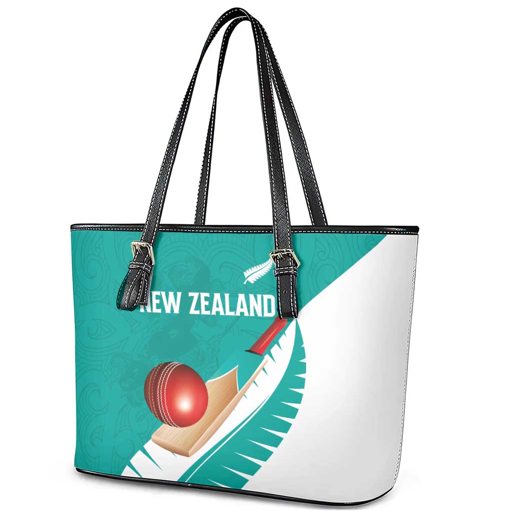 New Zealand Cricket Leather Tote Bag Kiwi Birds Haka Dance Turquoise Fern Sporty Style