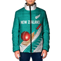 Custom New Zealand Cricket Padded Jacket Kiwi Birds Haka Dance Turquoise Fern Sporty Style