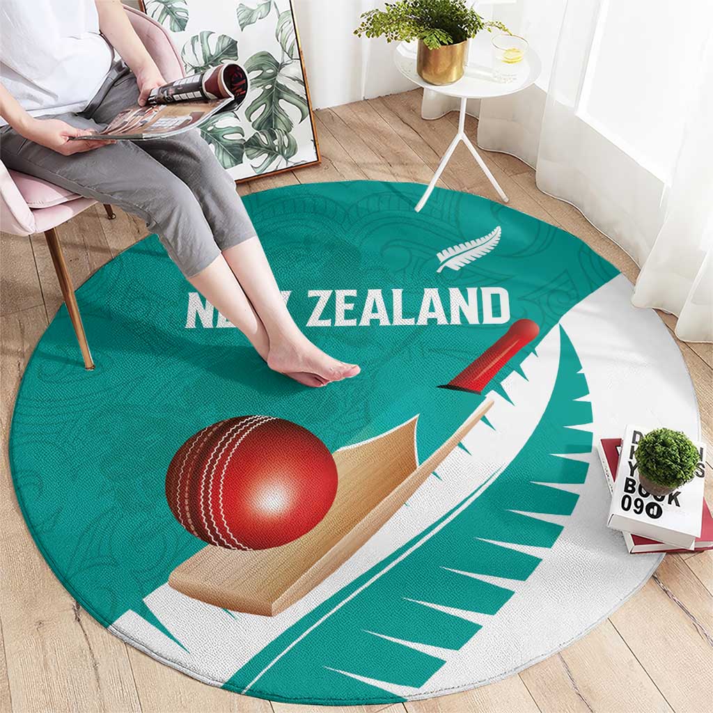 New Zealand Cricket Round Carpet Kiwi Birds Haka Dance Turquoise Fern Sporty Style