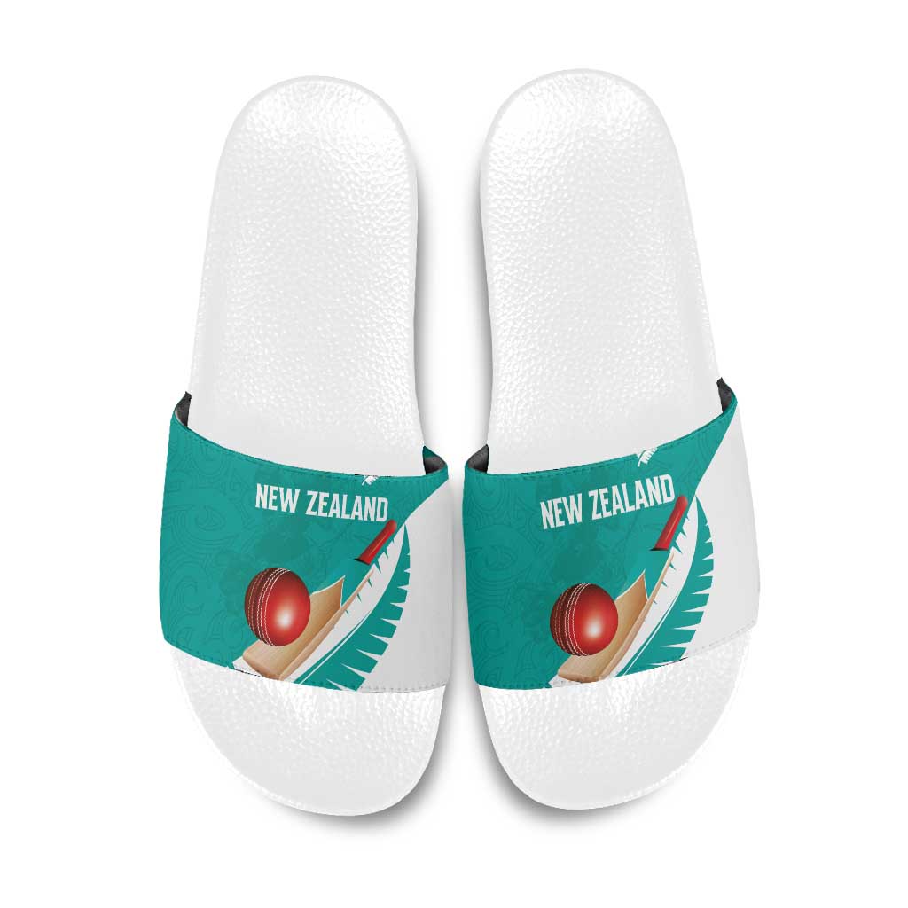 New Zealand Cricket Slide Sandals Kiwi Birds Haka Dance Turquoise Fern Sporty Style