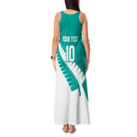 Custom New Zealand Cricket Tank Maxi Dress Kiwi Birds Haka Dance Turquoise Fern Sporty Style