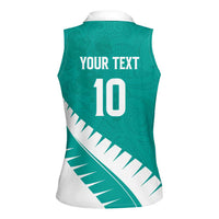 Custom New Zealand Cricket Women Sleeveless Polo Shirt Kiwi Birds Haka Dance Turquoise Fern Sporty Style