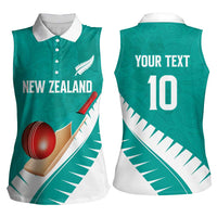 Custom New Zealand Cricket Women Sleeveless Polo Shirt Kiwi Birds Haka Dance Turquoise Fern Sporty Style