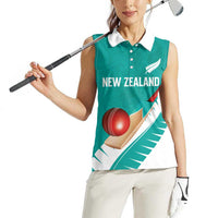 Custom New Zealand Cricket Women Sleeveless Polo Shirt Kiwi Birds Haka Dance Turquoise Fern Sporty Style