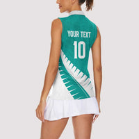Custom New Zealand Cricket Women Sleeveless Polo Shirt Kiwi Birds Haka Dance Turquoise Fern Sporty Style