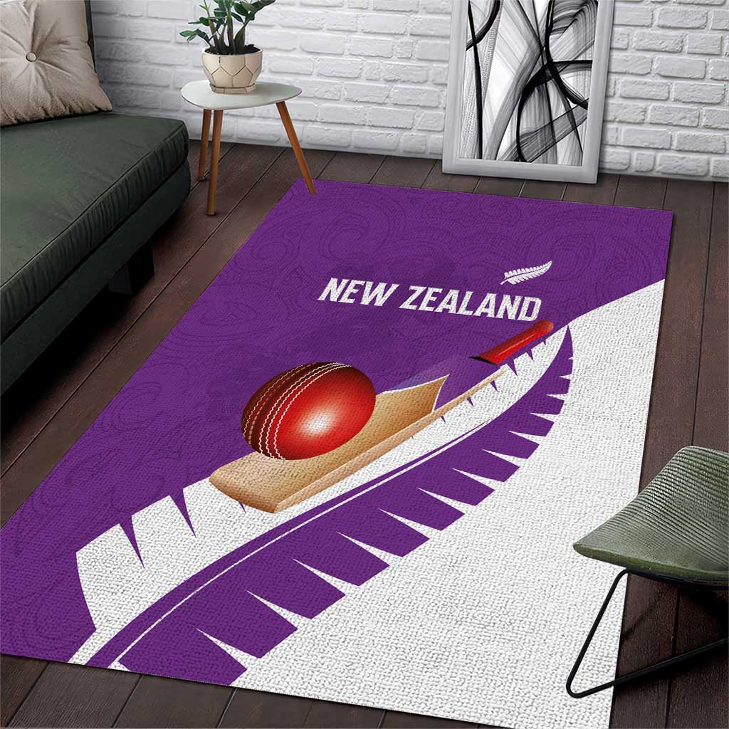 New Zealand Cricket Area Rug Kiwi Birds Haka Dance Purple Fern Sporty Style LT03 Purple - Polynesian Pride