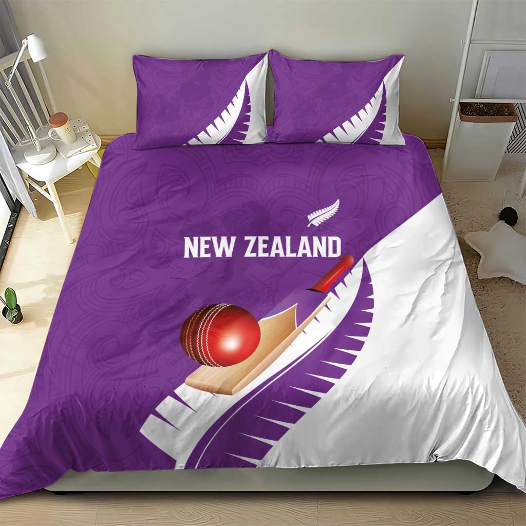 New Zealand Cricket Bedding Set Kiwi Birds Haka Dance Purple Fern Sporty Style