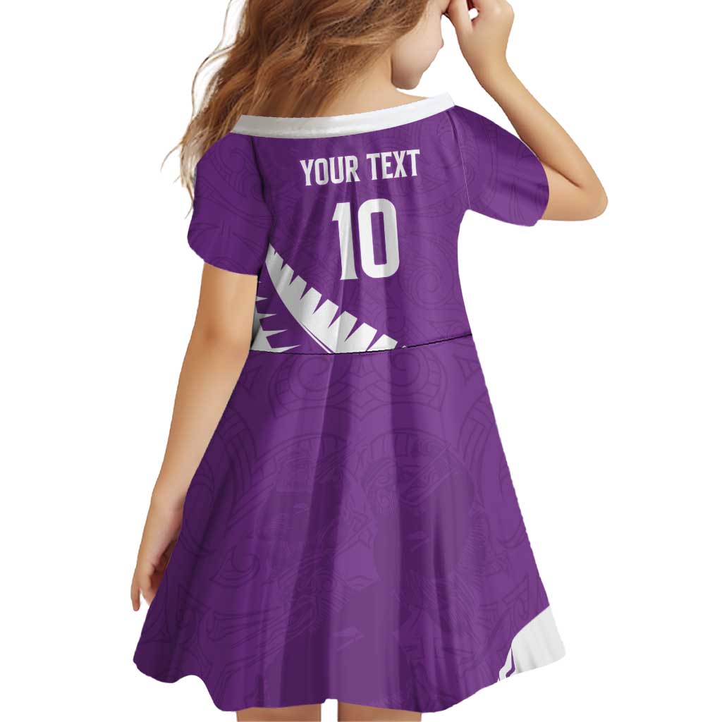 Custom New Zealand Cricket Family Matching Off The Shoulder Long Sleeve Dress and Hawaiian Shirt Kiwi Birds Haka Dance Purple Fern Sporty Style LT03 - Polynesian Pride