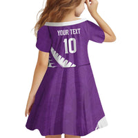 Custom New Zealand Cricket Family Matching Off Shoulder Short Dress and Hawaiian Shirt Kiwi Birds Haka Dance Purple Fern Sporty Style LT03 - Polynesian Pride