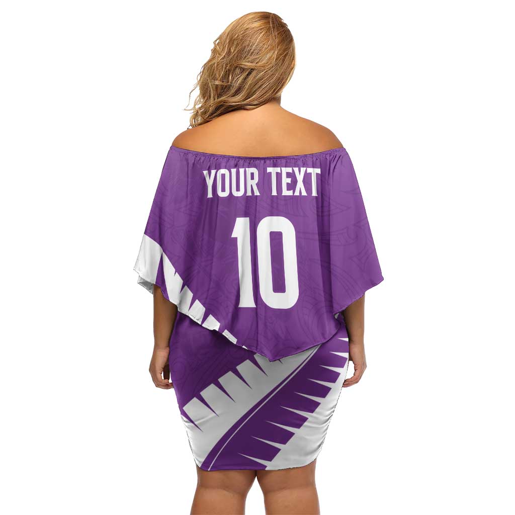 Custom New Zealand Cricket Family Matching Off Shoulder Short Dress and Hawaiian Shirt Kiwi Birds Haka Dance Purple Fern Sporty Style LT03 - Polynesian Pride
