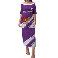 Custom New Zealand Cricket Family Matching Puletasi and Hawaiian Shirt Kiwi Birds Haka Dance Purple Fern Sporty Style