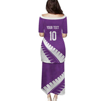 Custom New Zealand Cricket Family Matching Puletasi and Hawaiian Shirt Kiwi Birds Haka Dance Purple Fern Sporty Style