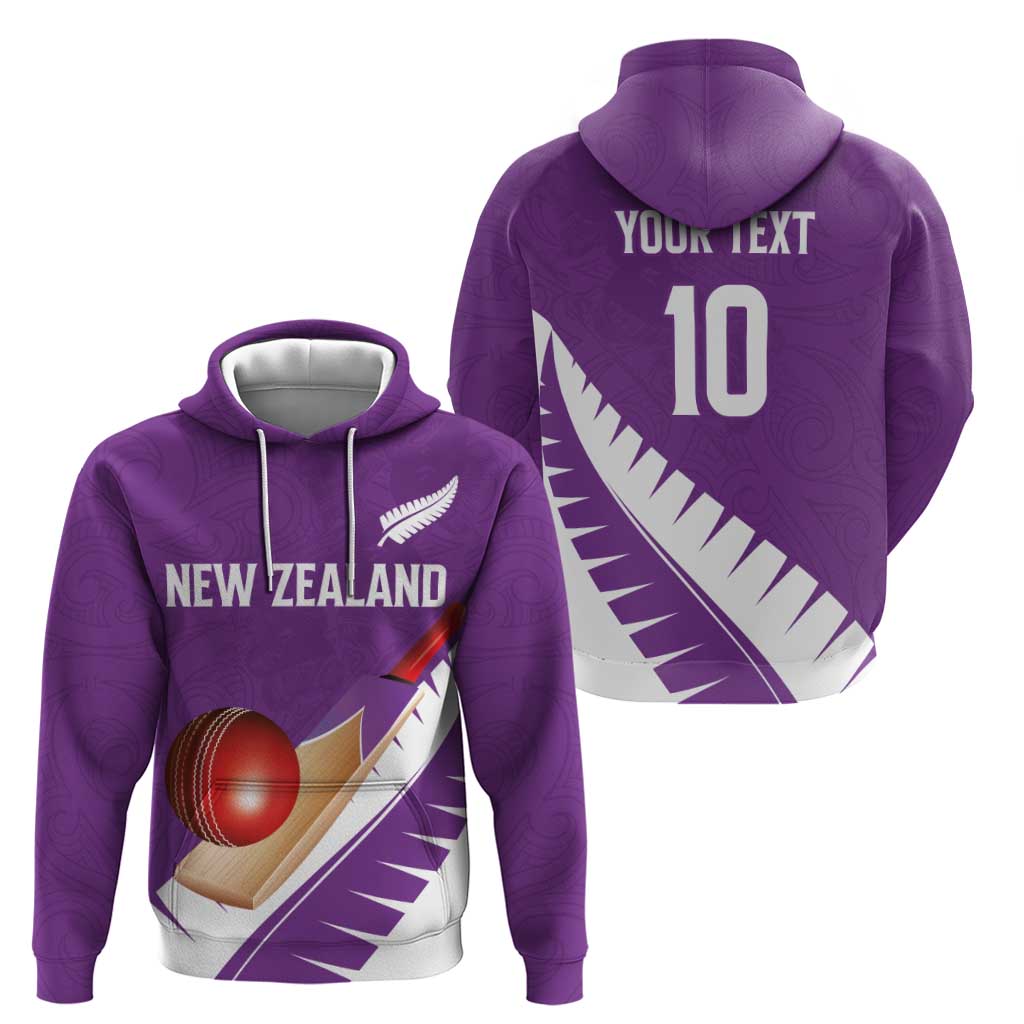 Custom New Zealand Cricket Hoodie Kiwi Birds Haka Dance Purple Fern Sporty Style