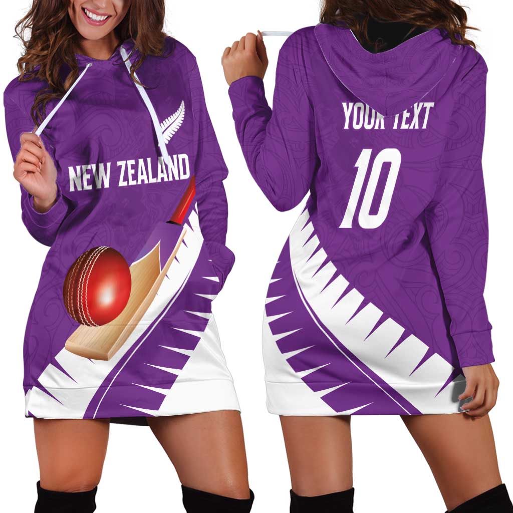 Custom New Zealand Cricket Hoodie Dress Kiwi Birds Haka Dance Purple Fern Sporty Style