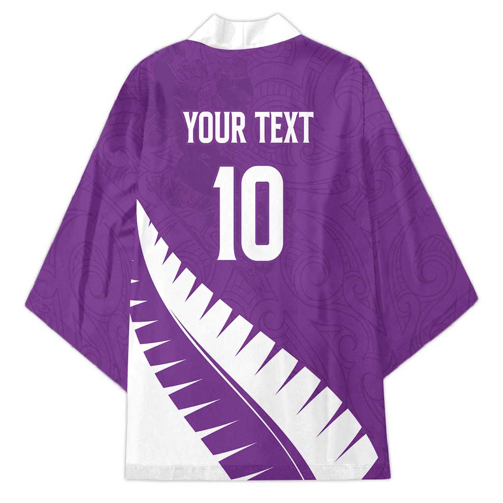 Custom New Zealand Cricket Kimono Kiwi Birds Haka Dance Purple Fern Sporty Style