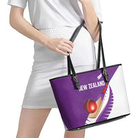 New Zealand Cricket Leather Tote Bag Kiwi Birds Haka Dance Purple Fern Sporty Style