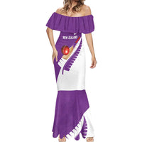 Custom New Zealand Cricket Mermaid Dress Kiwi Birds Haka Dance Purple Fern Sporty Style