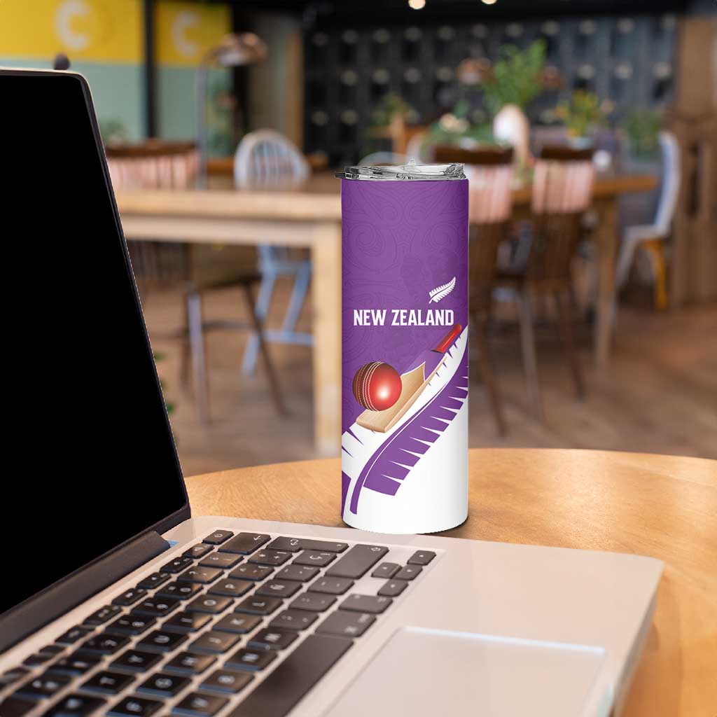 Custom New Zealand Cricket Skinny Tumbler Kiwi Birds Haka Dance Purple Fern Sporty Style