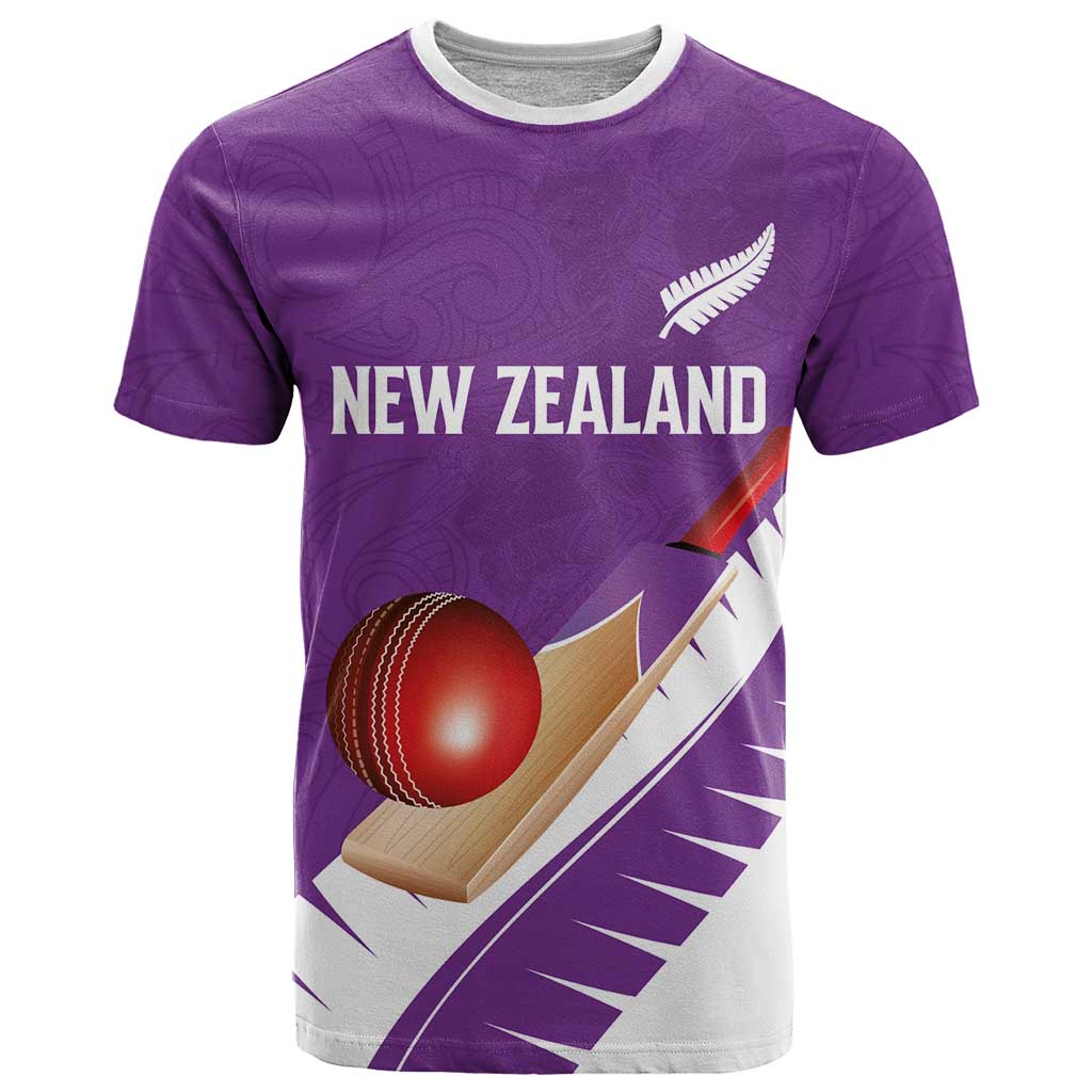 Custom New Zealand Cricket T Shirt Kiwi Birds Haka Dance Purple Fern Sporty Style