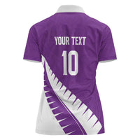 Custom New Zealand Cricket Women Polo Shirt Kiwi Birds Haka Dance Purple Fern Sporty Style