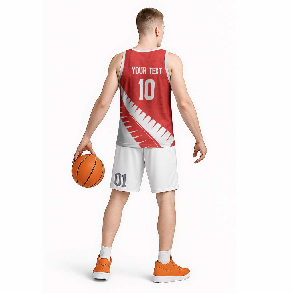 Custom New Zealand Cricket Basketball Jersey Kiwi Birds Haka Dance Red Fern Sporty Style