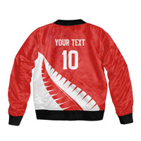 Custom New Zealand Cricket Bomber Jacket Kiwi Birds Haka Dance Red Fern Sporty Style