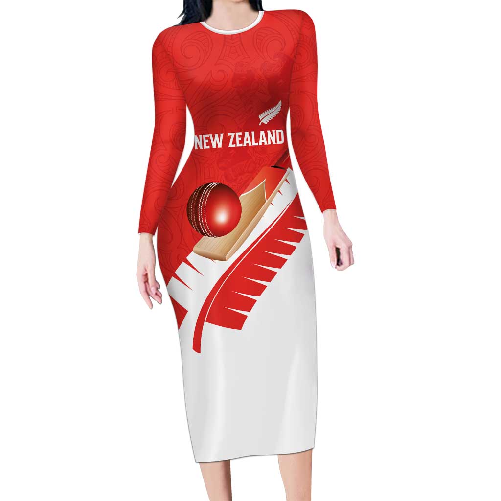 Custom New Zealand Cricket Family Matching Long Sleeve Bodycon Dress and Hawaiian Shirt Kiwi Birds Haka Dance Red Fern Sporty Style