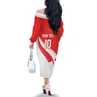 Custom New Zealand Cricket Family Matching Off The Shoulder Long Sleeve Dress and Hawaiian Shirt Kiwi Birds Haka Dance Red Fern Sporty Style LT03 - Polynesian Pride