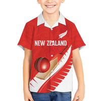Custom New Zealand Cricket Family Matching Off The Shoulder Long Sleeve Dress and Hawaiian Shirt Kiwi Birds Haka Dance Red Fern Sporty Style LT03 Son's Shirt Red - Polynesian Pride