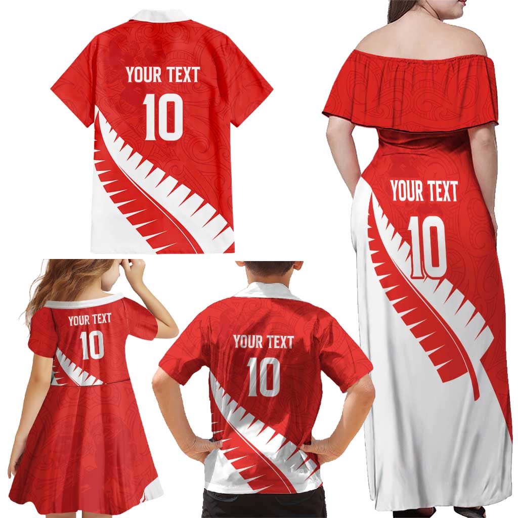 Custom New Zealand Cricket Family Matching Off Shoulder Maxi Dress and Hawaiian Shirt Kiwi Birds Haka Dance Red Fern Sporty Style LT03 - Polynesian Pride