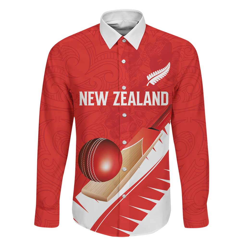 Custom New Zealand Cricket Family Matching Off Shoulder Maxi Dress and Hawaiian Shirt Kiwi Birds Haka Dance Red Fern Sporty Style LT03 Dad's Shirt - Long Sleeve Red - Polynesian Pride