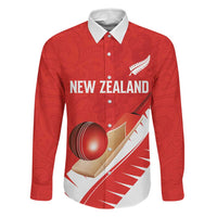 Custom New Zealand Cricket Family Matching Off Shoulder Maxi Dress and Hawaiian Shirt Kiwi Birds Haka Dance Red Fern Sporty Style LT03 Dad's Shirt - Long Sleeve Red - Polynesian Pride