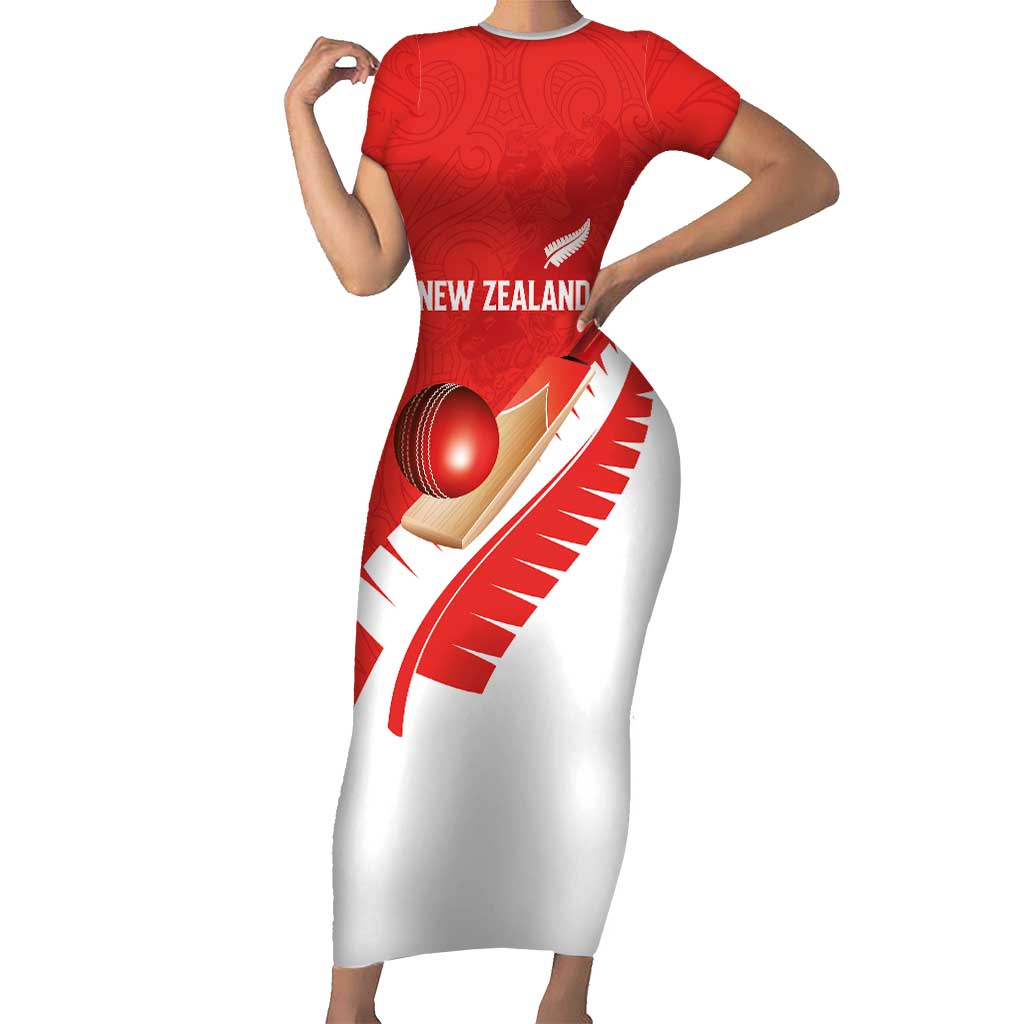 Custom New Zealand Cricket Family Matching Short Sleeve Bodycon Dress and Hawaiian Shirt Kiwi Birds Haka Dance Red Fern Sporty Style