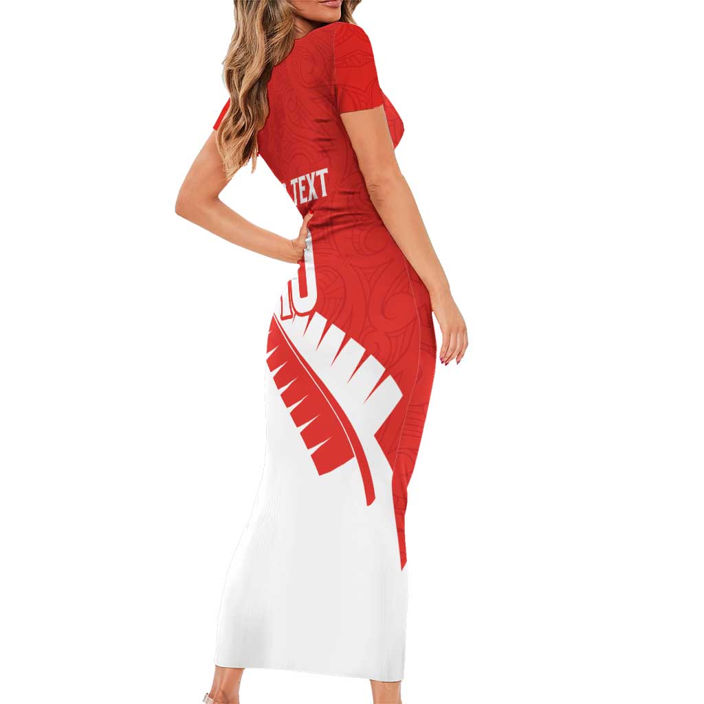 Custom New Zealand Cricket Family Matching Short Sleeve Bodycon Dress and Hawaiian Shirt Kiwi Birds Haka Dance Red Fern Sporty Style