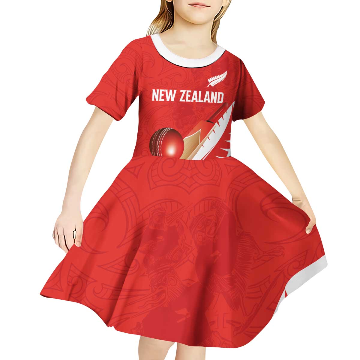 Custom New Zealand Cricket Kid Short Sleeve Dress Kiwi Birds Haka Dance Red Fern Sporty Style