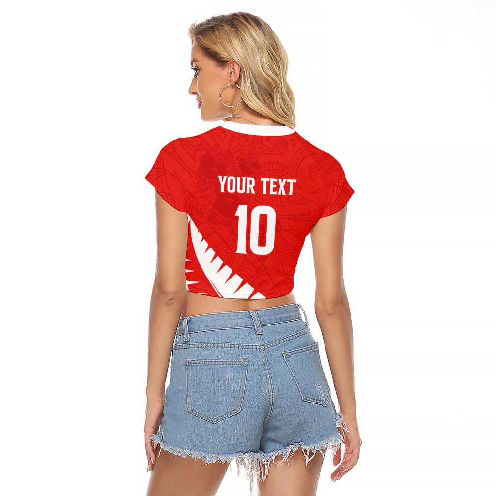 Custom New Zealand Cricket Raglan Cropped T Shirt Kiwi Birds Haka Dance Red Fern Sporty Style LT03 - Polynesian Pride