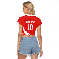 Custom New Zealand Cricket Raglan Cropped T Shirt Kiwi Birds Haka Dance Red Fern Sporty Style LT03 - Polynesian Pride