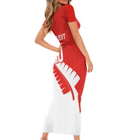 Custom New Zealand Cricket Short Sleeve Bodycon Dress Kiwi Birds Haka Dance Red Fern Sporty Style