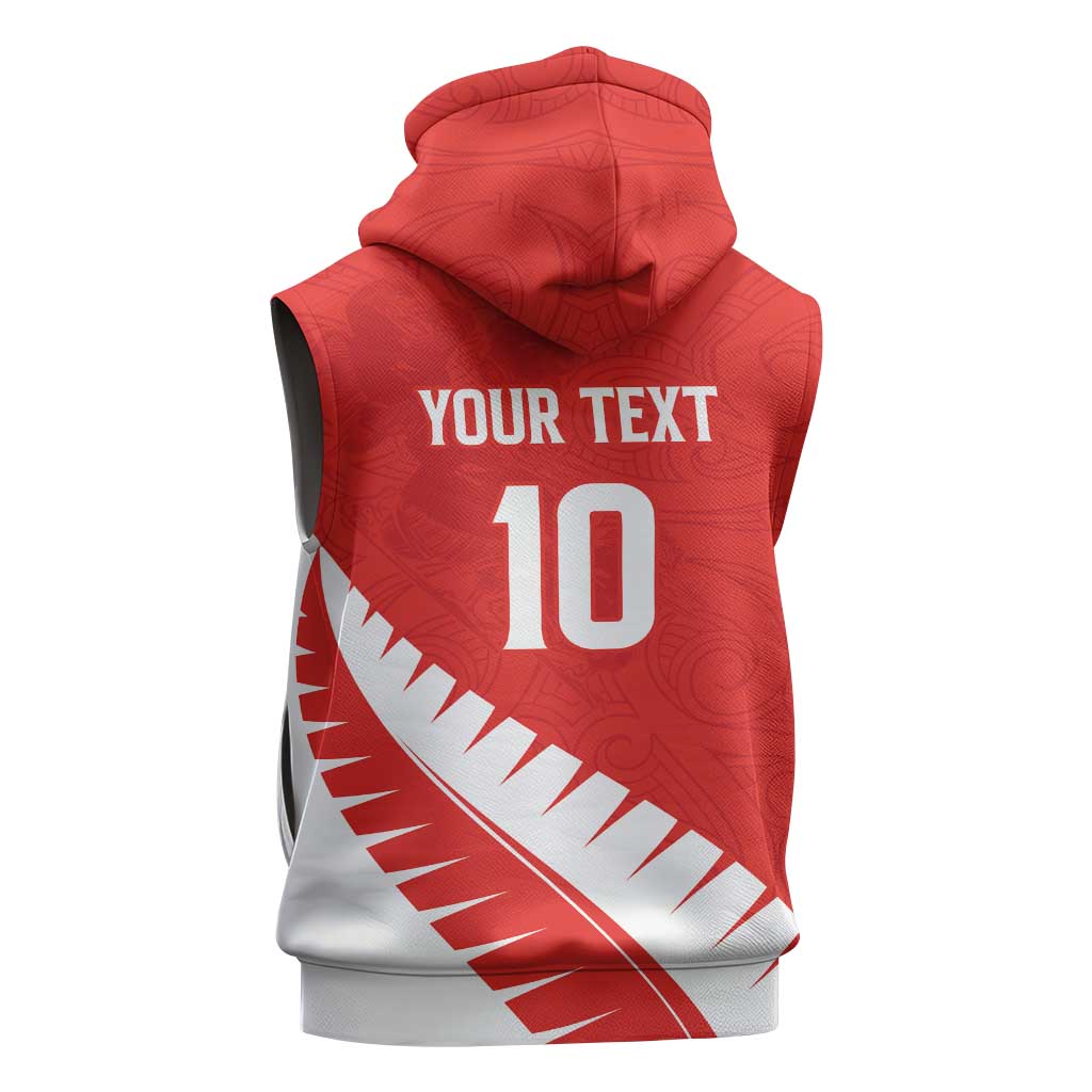 Custom New Zealand Cricket Sleeveless Hoodie Kiwi Birds Haka Dance Red Fern Sporty Style