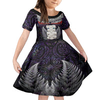 New Zealand Hei Tiki Family Matching Long Sleeve Bodycon Dress and Hawaiian Shirt Maori Purple Papua Shell Pattern LT03 Daughter's Dress Purple - Polynesian Pride