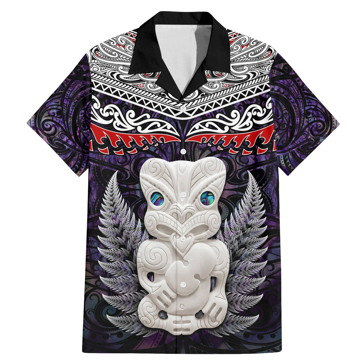 New Zealand Hei Tiki Family Matching Mermaid Dress and Hawaiian Shirt Maori Purple Papua Shell Pattern LT03 Dad's Shirt - Short Sleeve Purple - Polynesian Pride