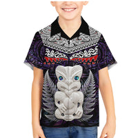 New Zealand Hei Tiki Family Matching Mermaid Dress and Hawaiian Shirt Maori Purple Papua Shell Pattern LT03 Son's Shirt Purple - Polynesian Pride