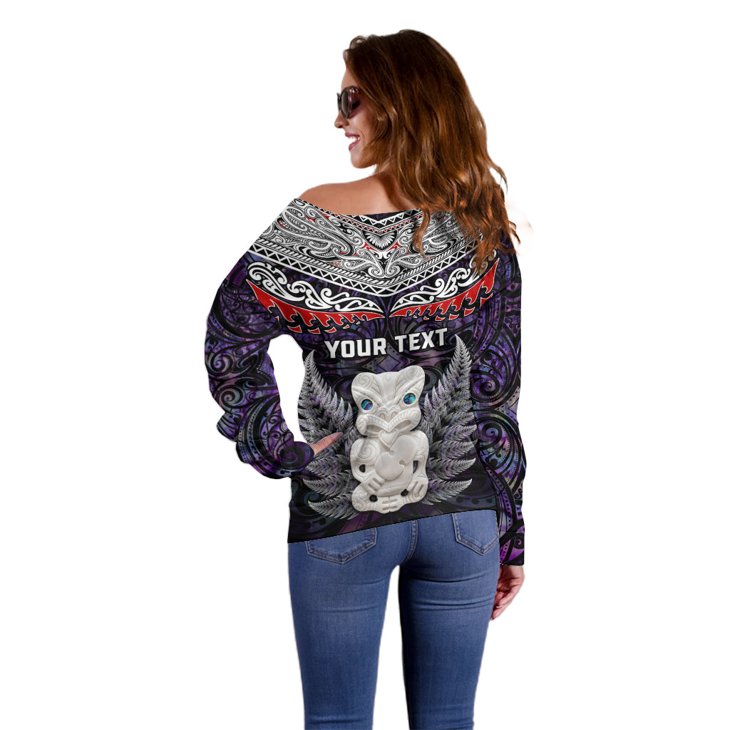 New Zealand Hei Tiki Off Shoulder Sweater Maori Purple Papua Shell Pattern LT03 - Polynesian Pride