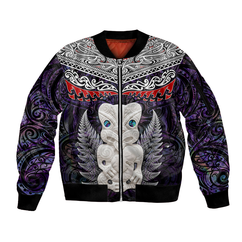 New Zealand Hei Tiki Sleeve Zip Bomber Jacket Maori Purple Papua Shell Pattern LT03 Unisex Purple - Polynesian Pride