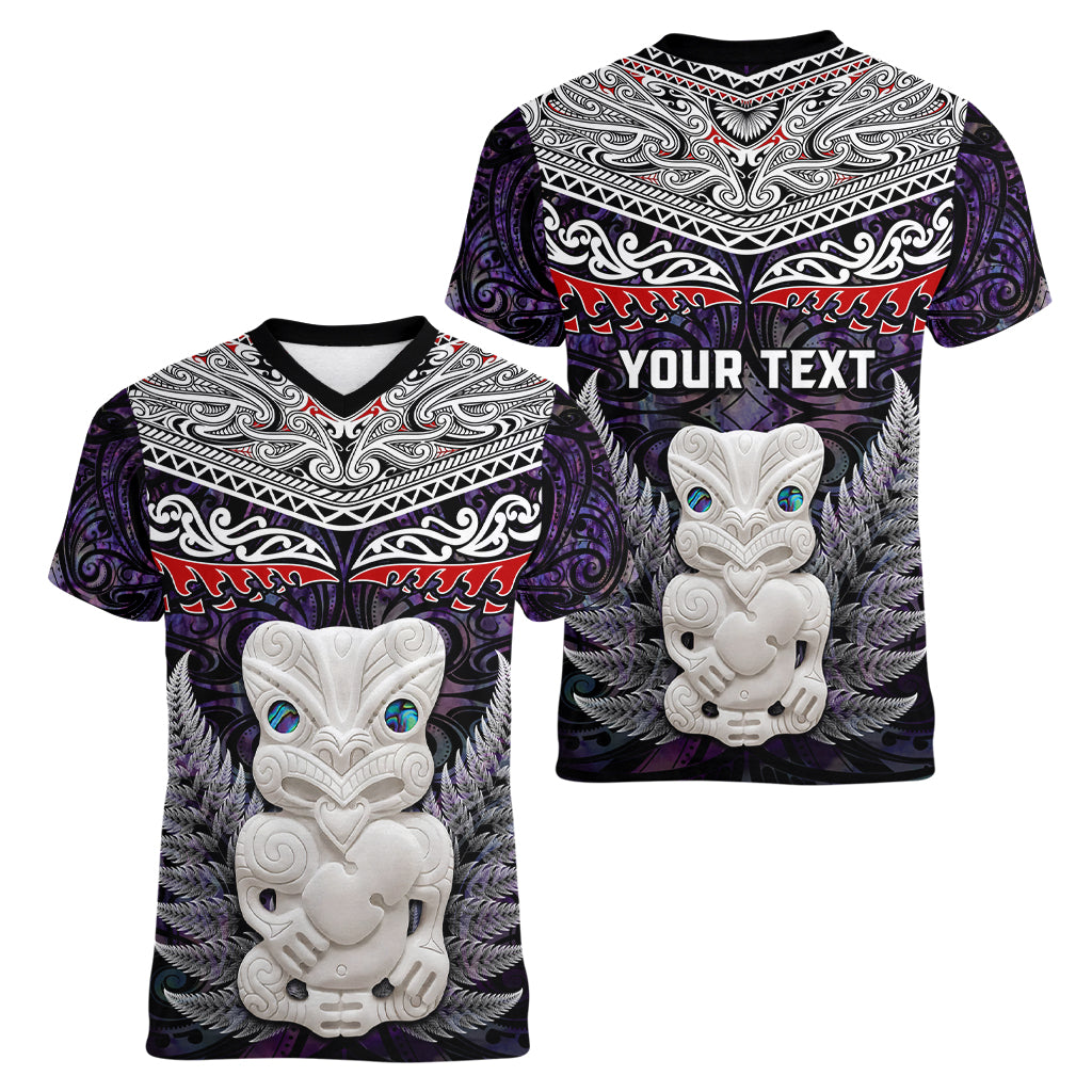 New Zealand Hei Tiki Women V Neck T Shirt Maori Purple Papua Shell Pattern LT03 - Polynesian Pride