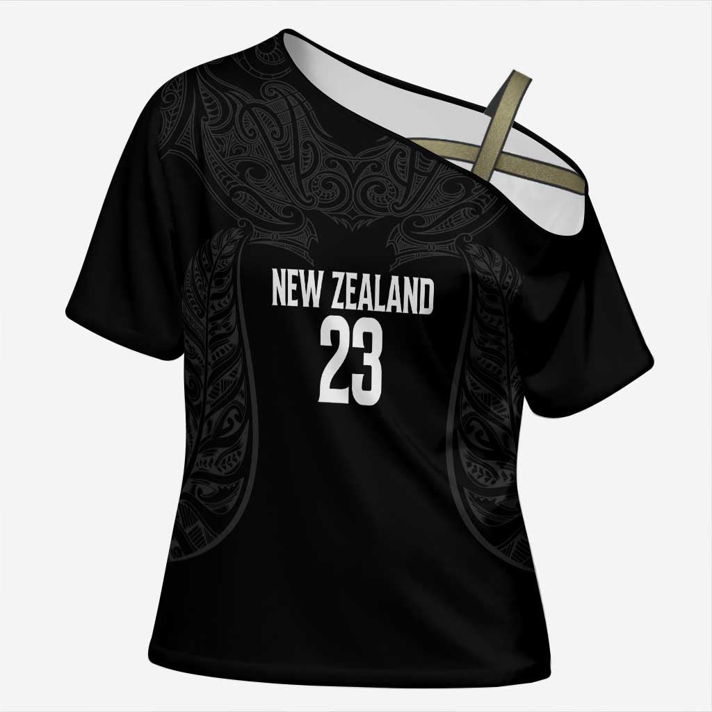 New Zealand Basketball Ta Moko Tribal Custom Cross Shoulder Shirt LT03 Female Black - Polynesian Pride