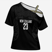 New Zealand Basketball Ta Moko Tribal Custom Cross Shoulder Shirt LT03 Female Black - Polynesian Pride
