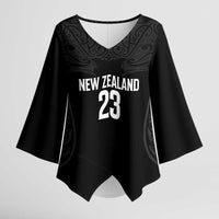 New Zealand Basketball Ta Moko Tribal Custom Kimono Sleeve Blouse LT03 Female Black - Polynesian Pride