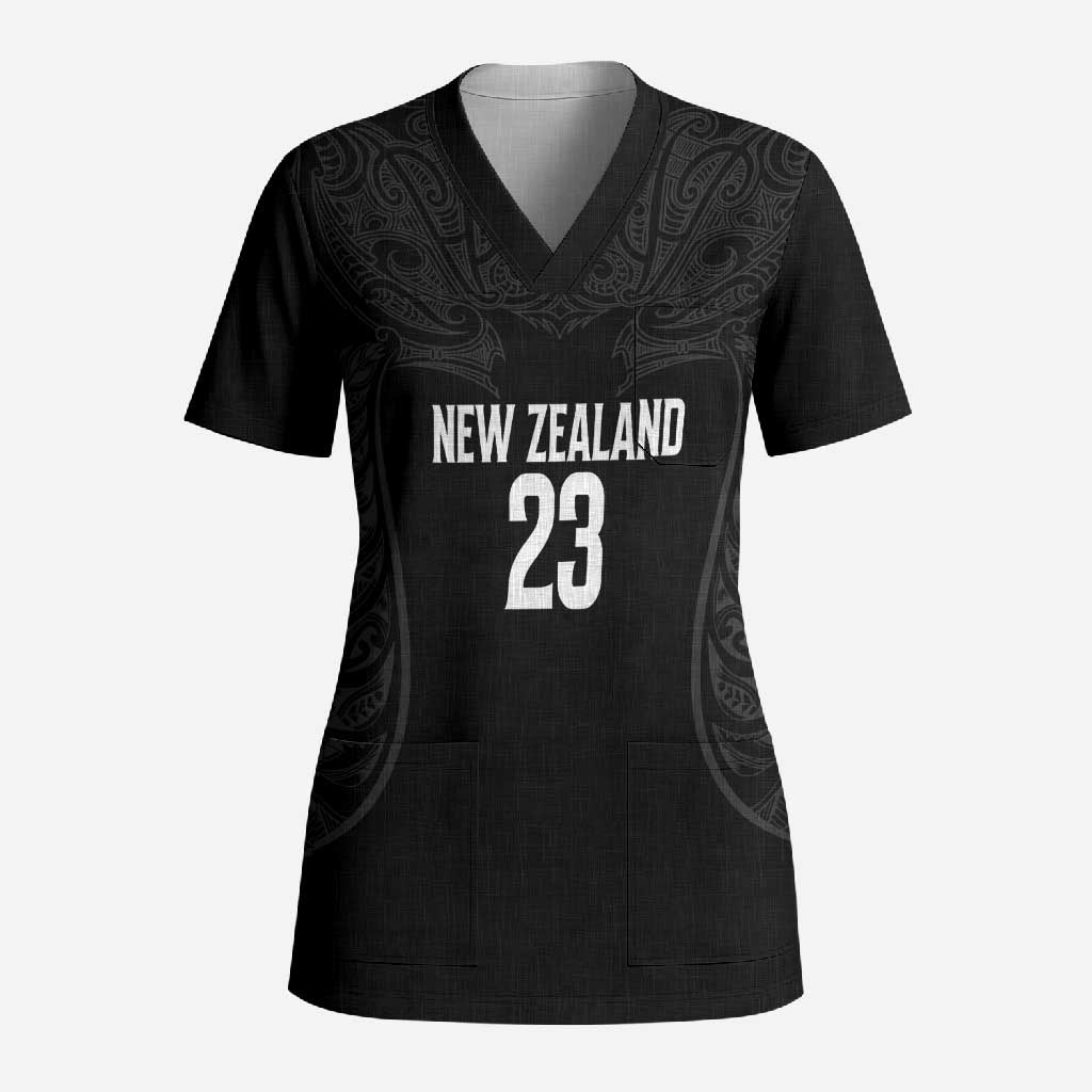 New Zealand Basketball Ta Moko Tribal Custom Scrub Top LT03 Adult Black - Polynesian Pride
